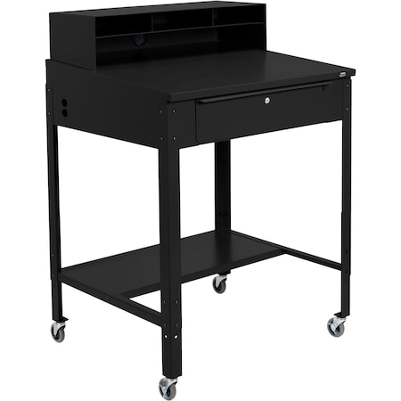Global Industrial Sloped Mobile Shop Desk w/ Pigeonhole Riser, 34-1/2inW x 30inD, Black 254635CBK